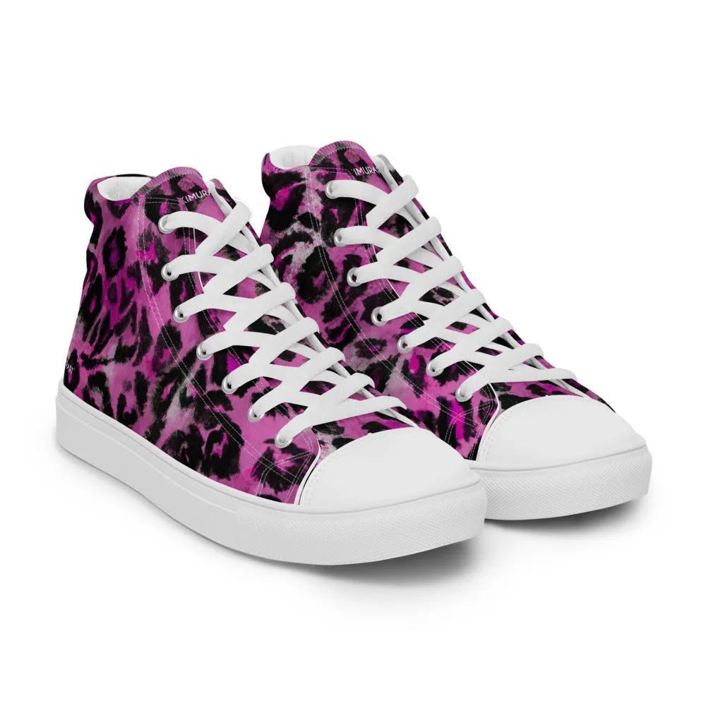 Pink Leopard Men's Sneakers, Animal Print High Top Canvas Stylish Fashion Tennis Shoes For Men