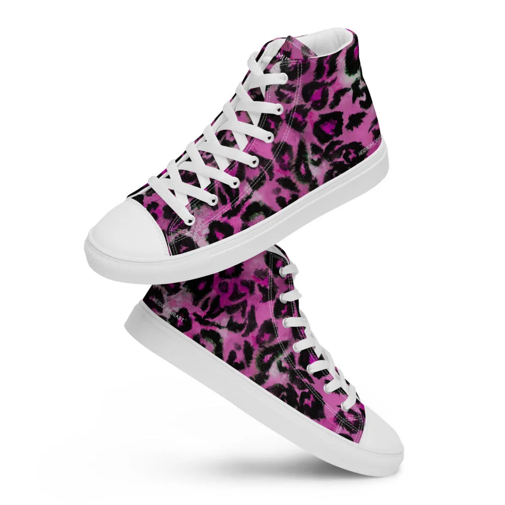 Pink Leopard Men's Sneakers, Animal Print High Top Canvas Stylish Fashion Tennis Shoes For Men