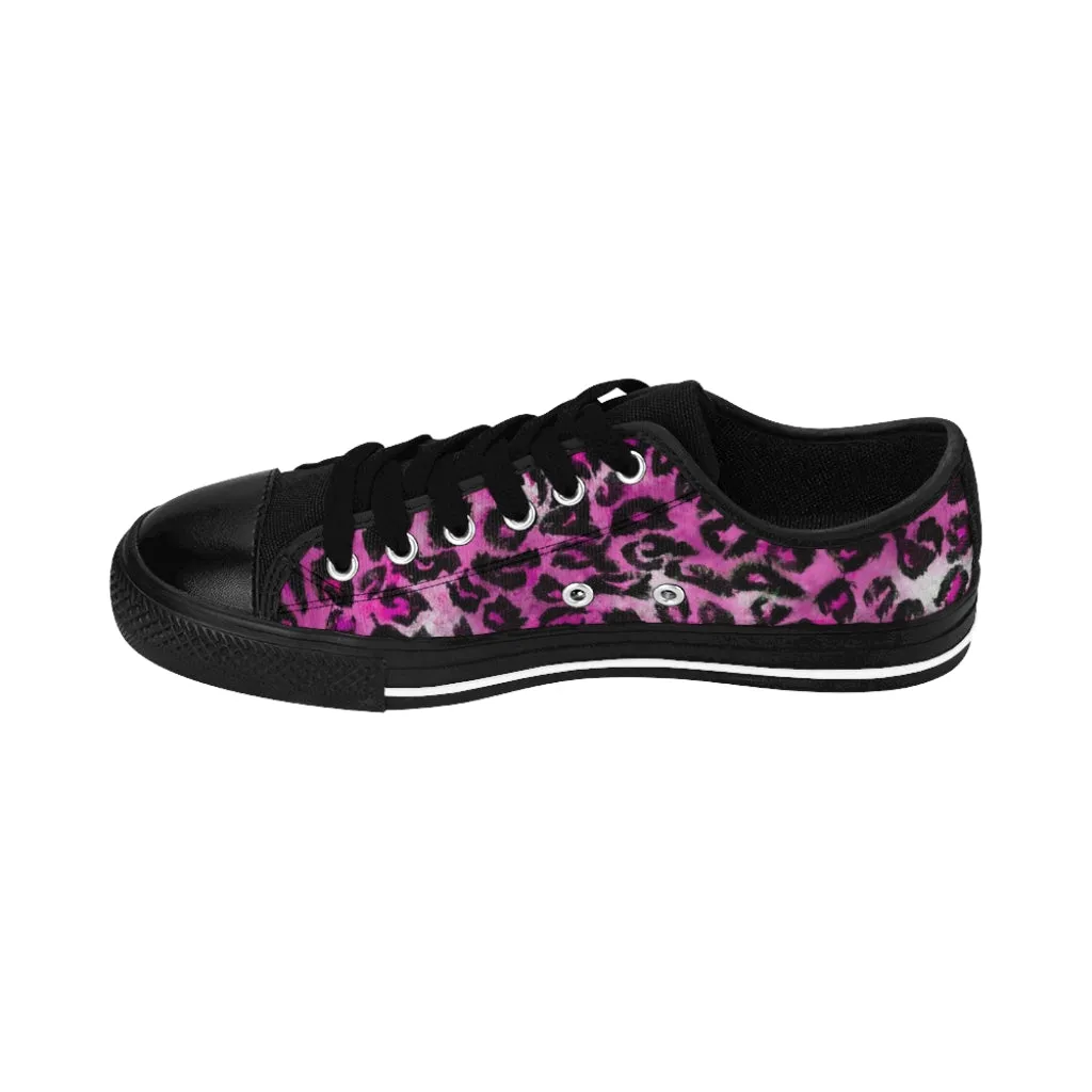 Pink Leopard Print Women's Sneakers, Pink Animal Print Fashion Tennis Canvas Shoes For Ladies