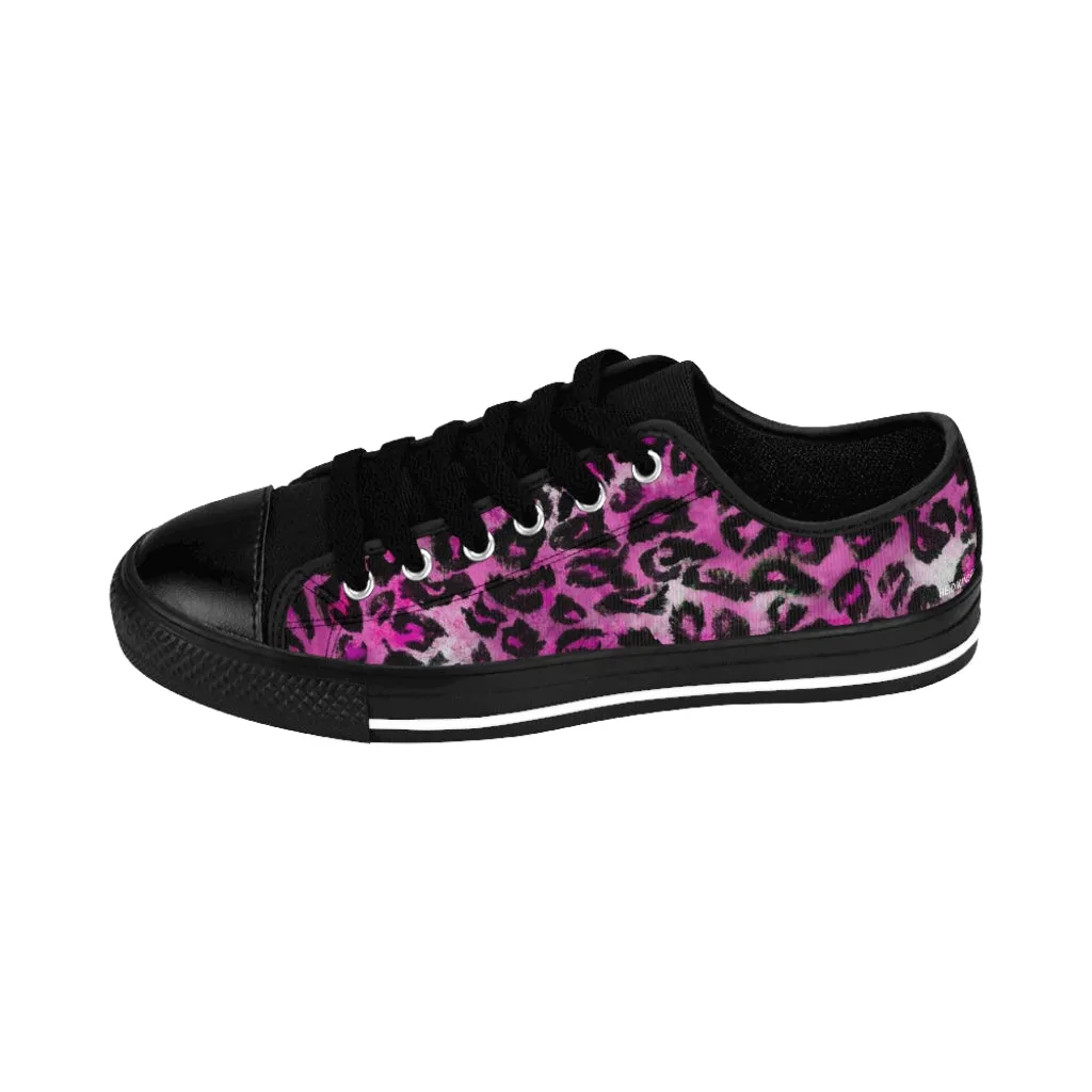 Pink Leopard Print Women's Sneakers, Pink Animal Print Fashion Tennis Canvas Shoes For Ladies