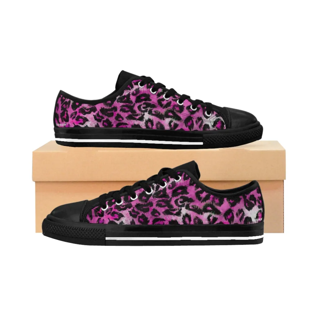 Pink Leopard Print Women's Sneakers, Pink Animal Print Fashion Tennis Canvas Shoes For Ladies