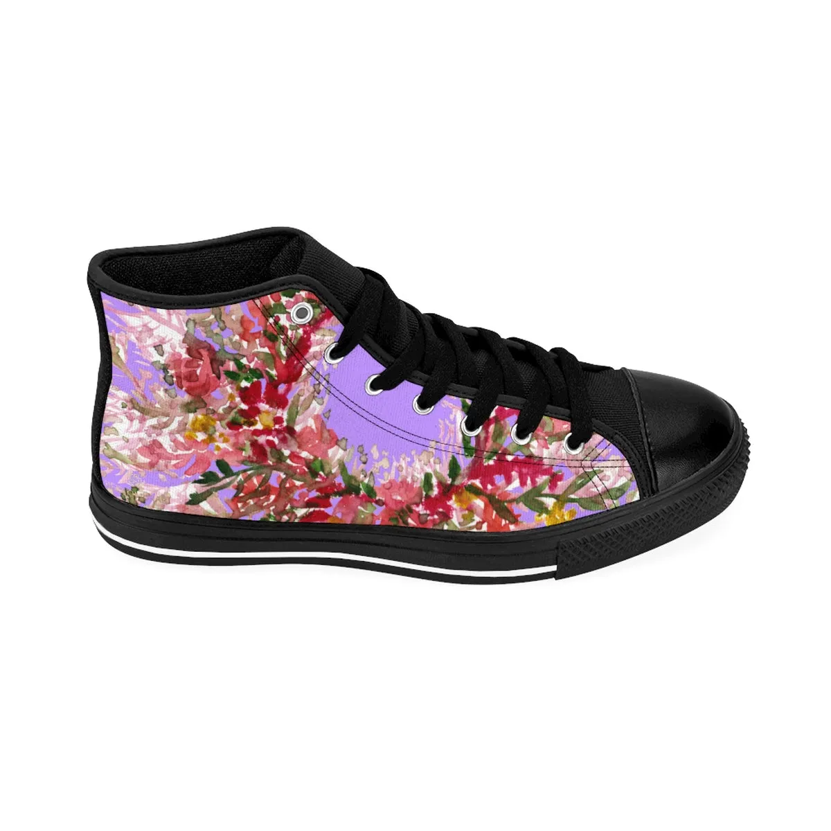 Purple Red Floral Men's Sneakers, Fall Floral Print High-top Sneakers Tennis Fashion Shoes