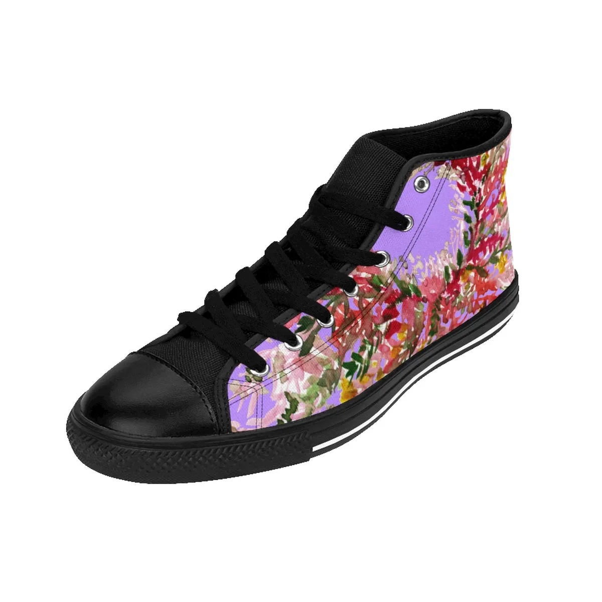 Purple Red Floral Men's Sneakers, Fall Floral Print High-top Sneakers Tennis Fashion Shoes