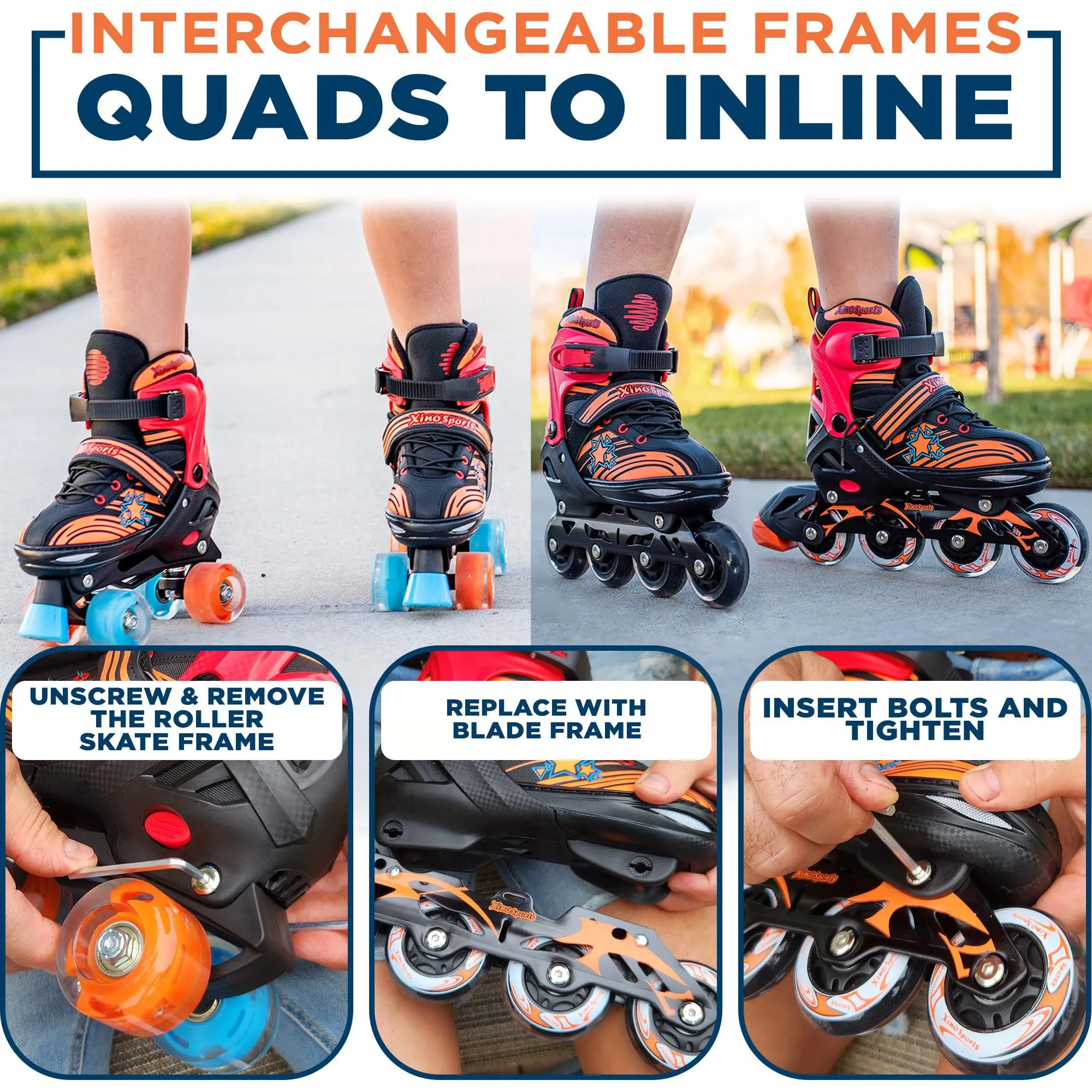 Quad Skates, Inline Skates Combo | Adjustable | Kids, Youth