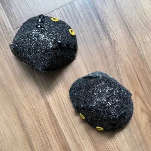 QUAD SQUAD - Black Chunky Glitter (Black Spikes & Yellow Eyelets) Roller Skate Toe Caps