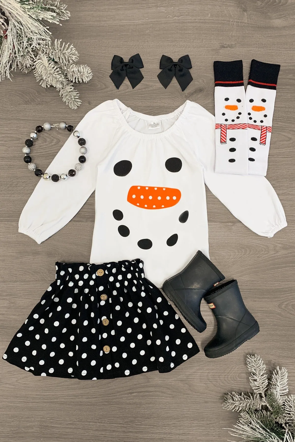 "Let it Snow!" Snowman Polka Dot Skirt Set