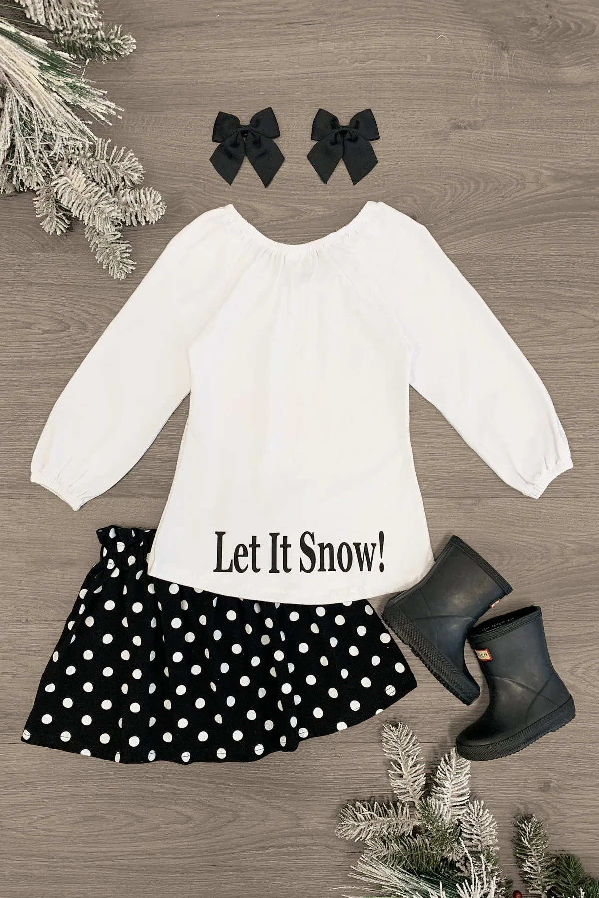 "Let it Snow!" Snowman Polka Dot Skirt Set