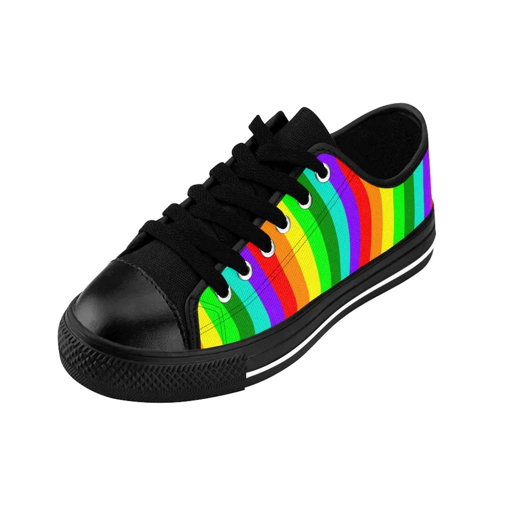 Rainbow Striped Women's Sneakers, Gay Pride Vertical Striped Ladies' Tennis Shoes Low Tops