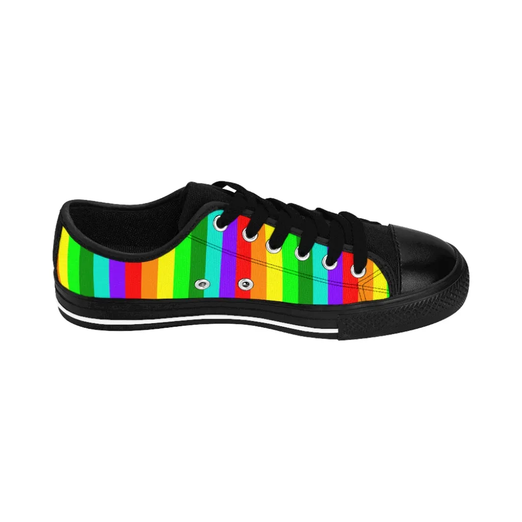 Rainbow Striped Women's Sneakers, Gay Pride Vertical Striped Ladies' Tennis Shoes Low Tops