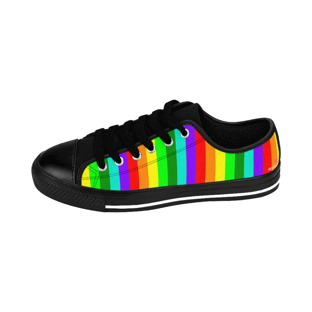 Rainbow Striped Women's Sneakers, Gay Pride Vertical Striped Ladies' Tennis Shoes Low Tops