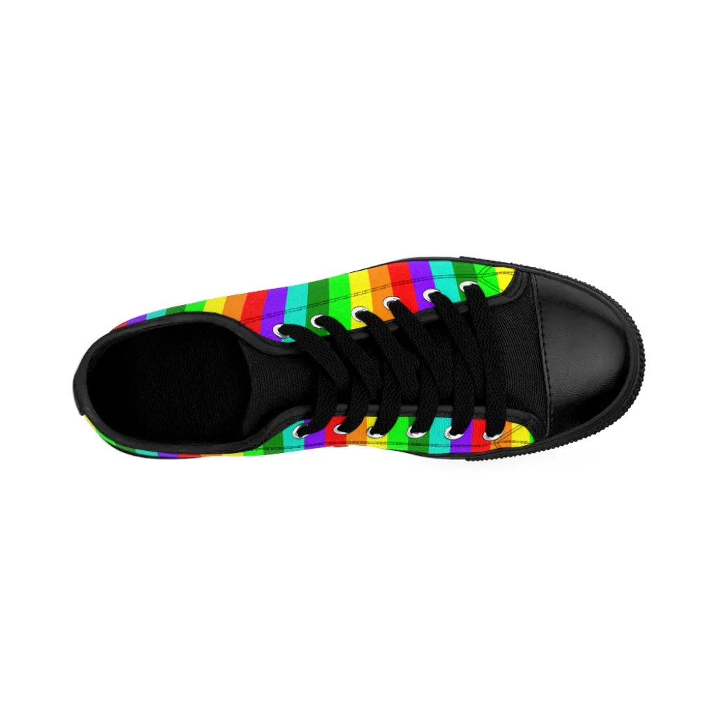 Rainbow Striped Women's Sneakers, Gay Pride Vertical Striped Ladies' Tennis Shoes Low Tops