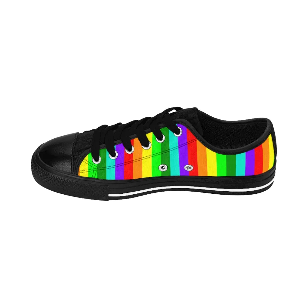 Rainbow Striped Women's Sneakers, Gay Pride Vertical Striped Ladies' Tennis Shoes Low Tops