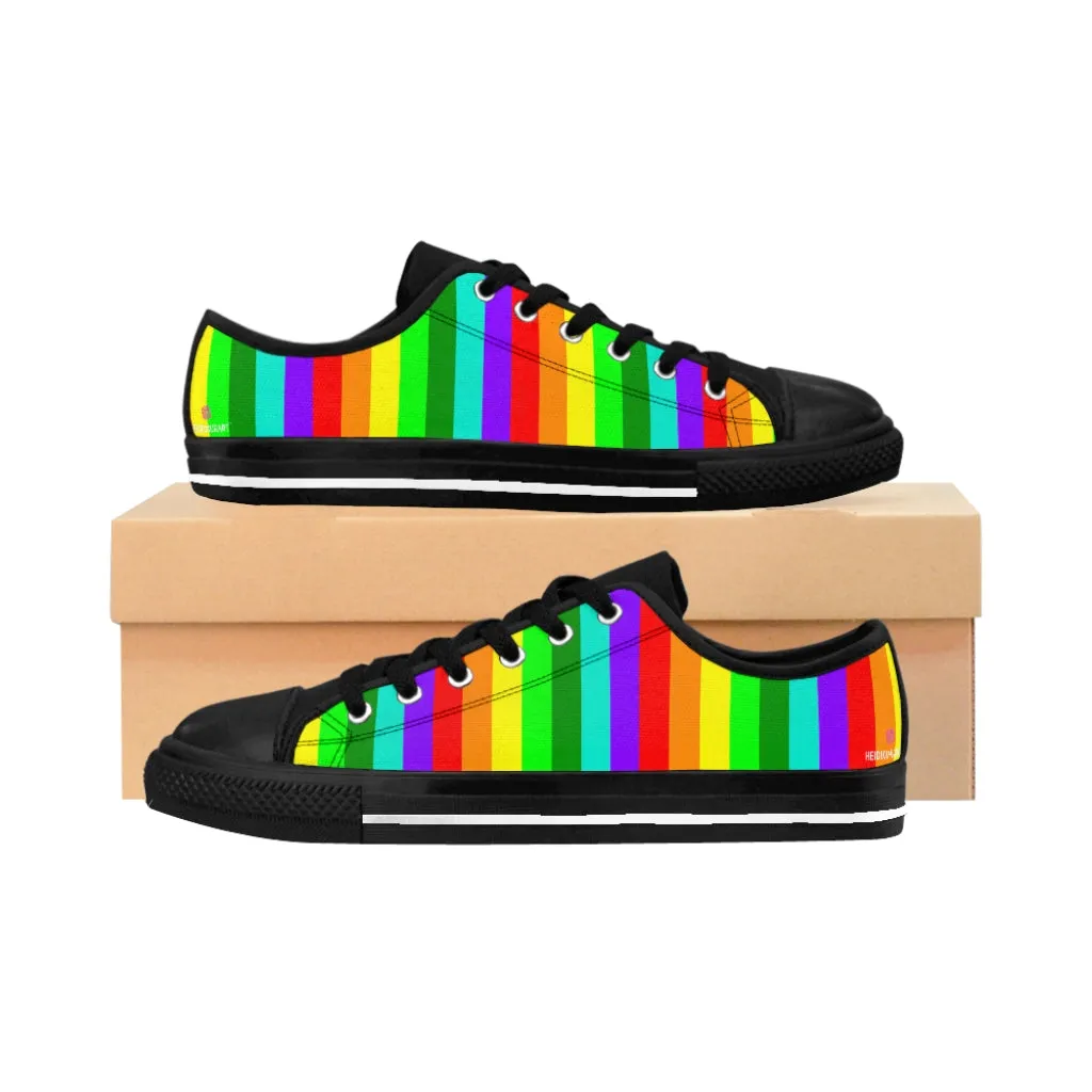 Rainbow Striped Women's Sneakers, Gay Pride Vertical Striped Ladies' Tennis Shoes Low Tops