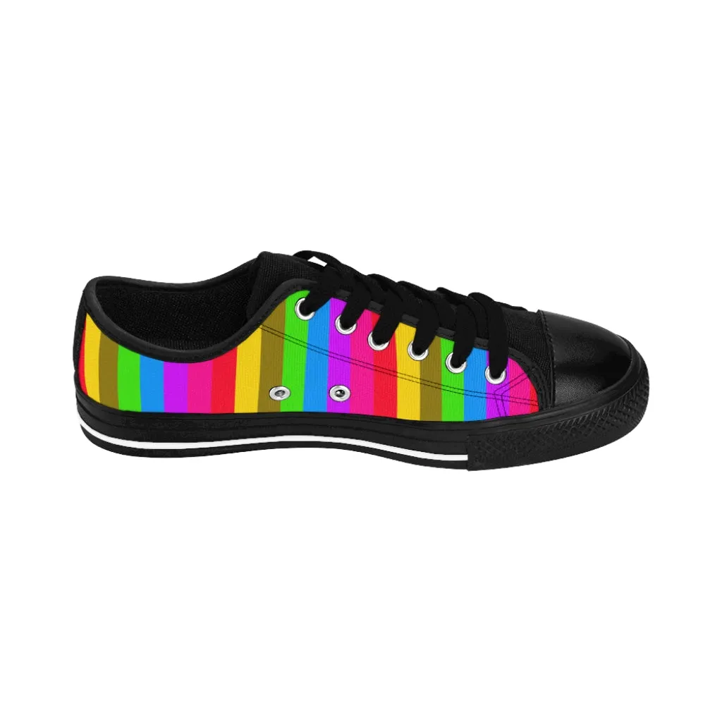 Rainbow Stripes Best Women's Sneakers, Gay Pride Vertical Striped Ladies' Tennis Shoes Low Tops