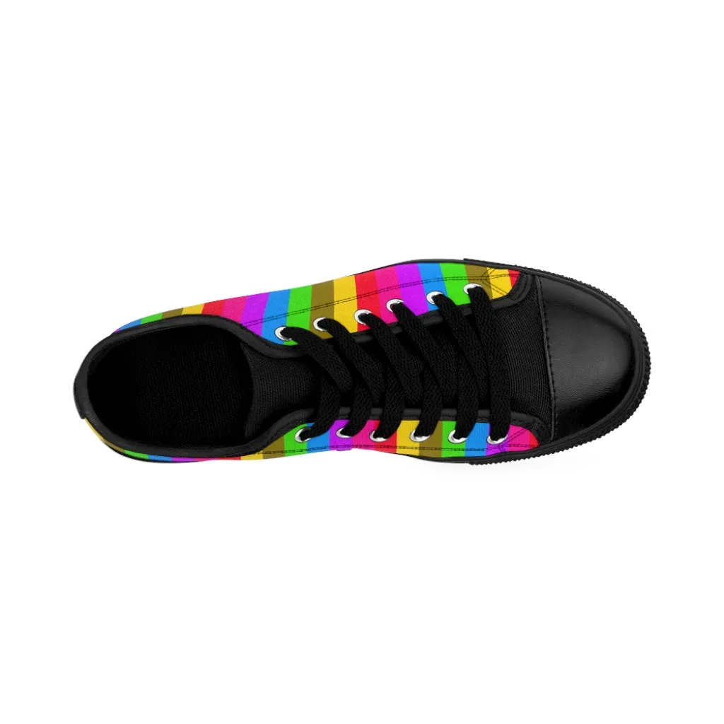 Rainbow Stripes Best Women's Sneakers, Gay Pride Vertical Striped Ladies' Tennis Shoes Low Tops