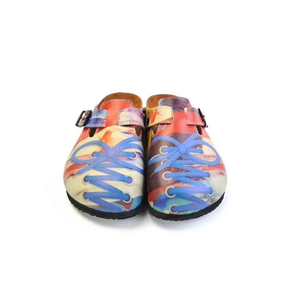 Red & Blue Lace-Up Print Slip-On Mule CAL369