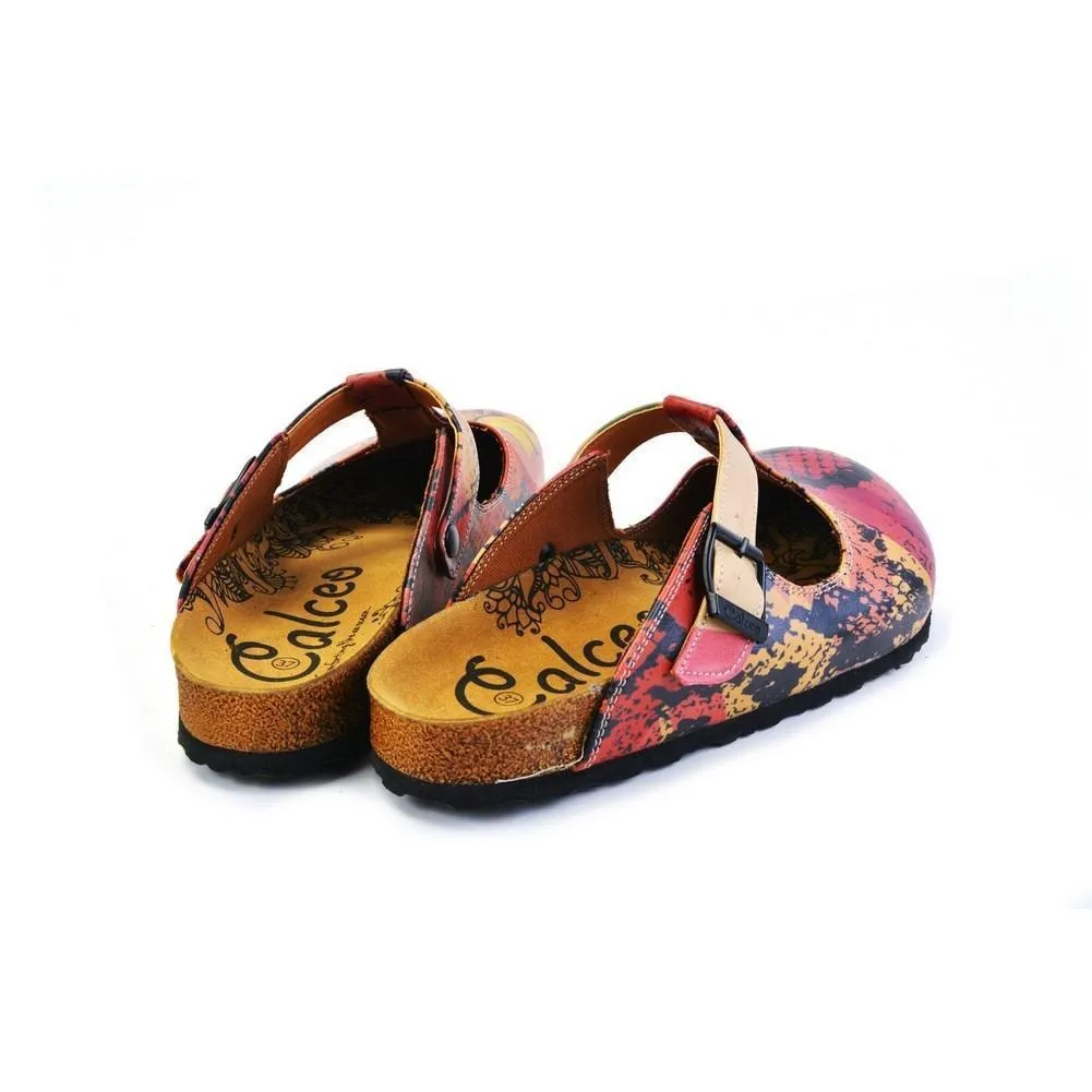 Red & Pink Abstract Woman T-Strap Mule CAL1506