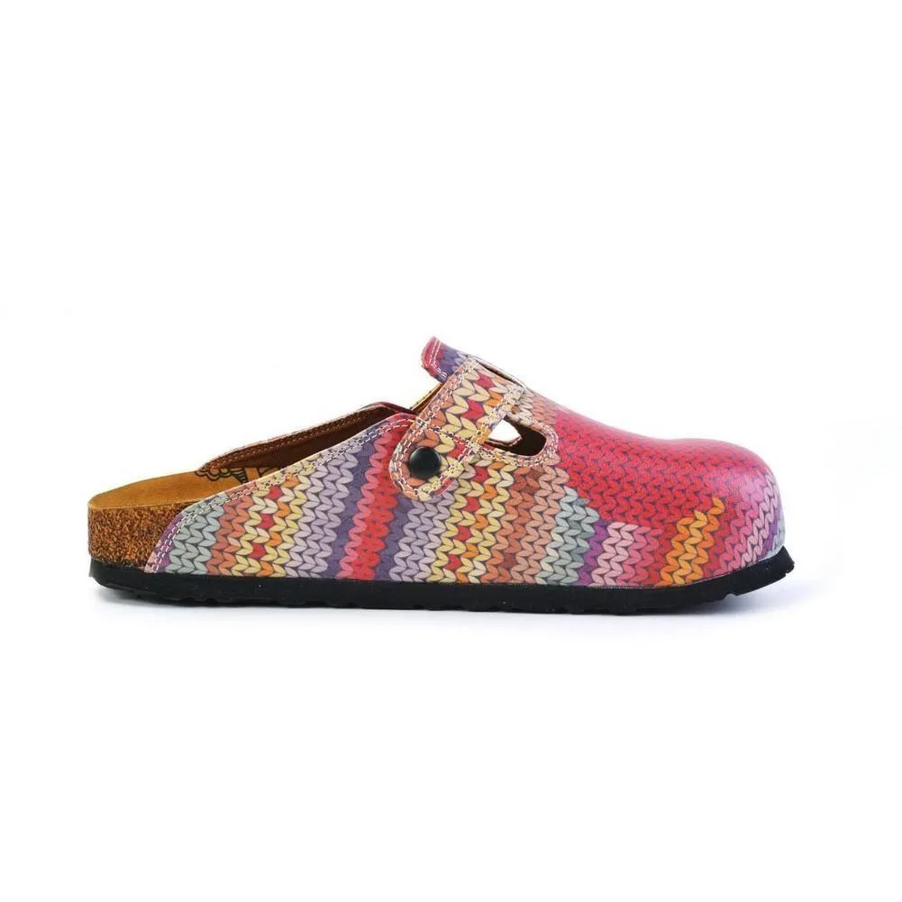 Red & Purple Heart Knit Print Slip-On Mule CAL367