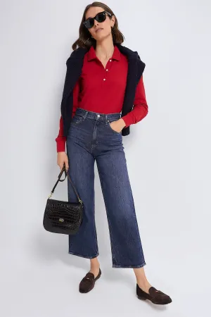 Red Long Sleeve Pique Puff Sleeve Peggy Polo