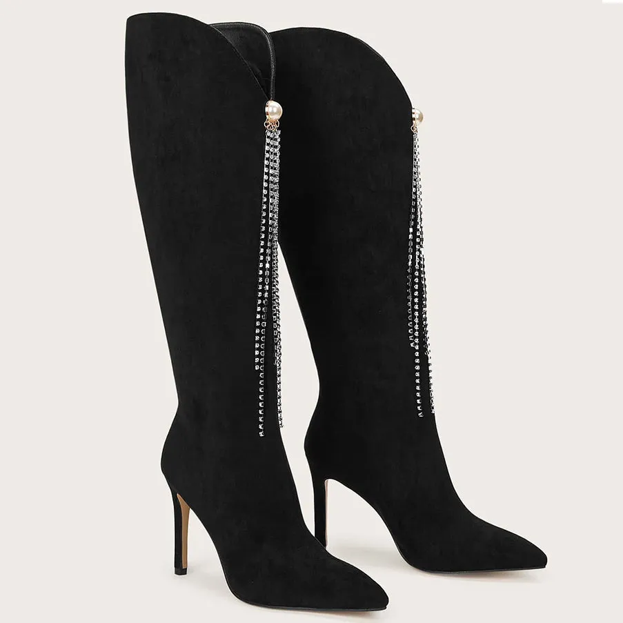 Rhinestone High Heel Boots