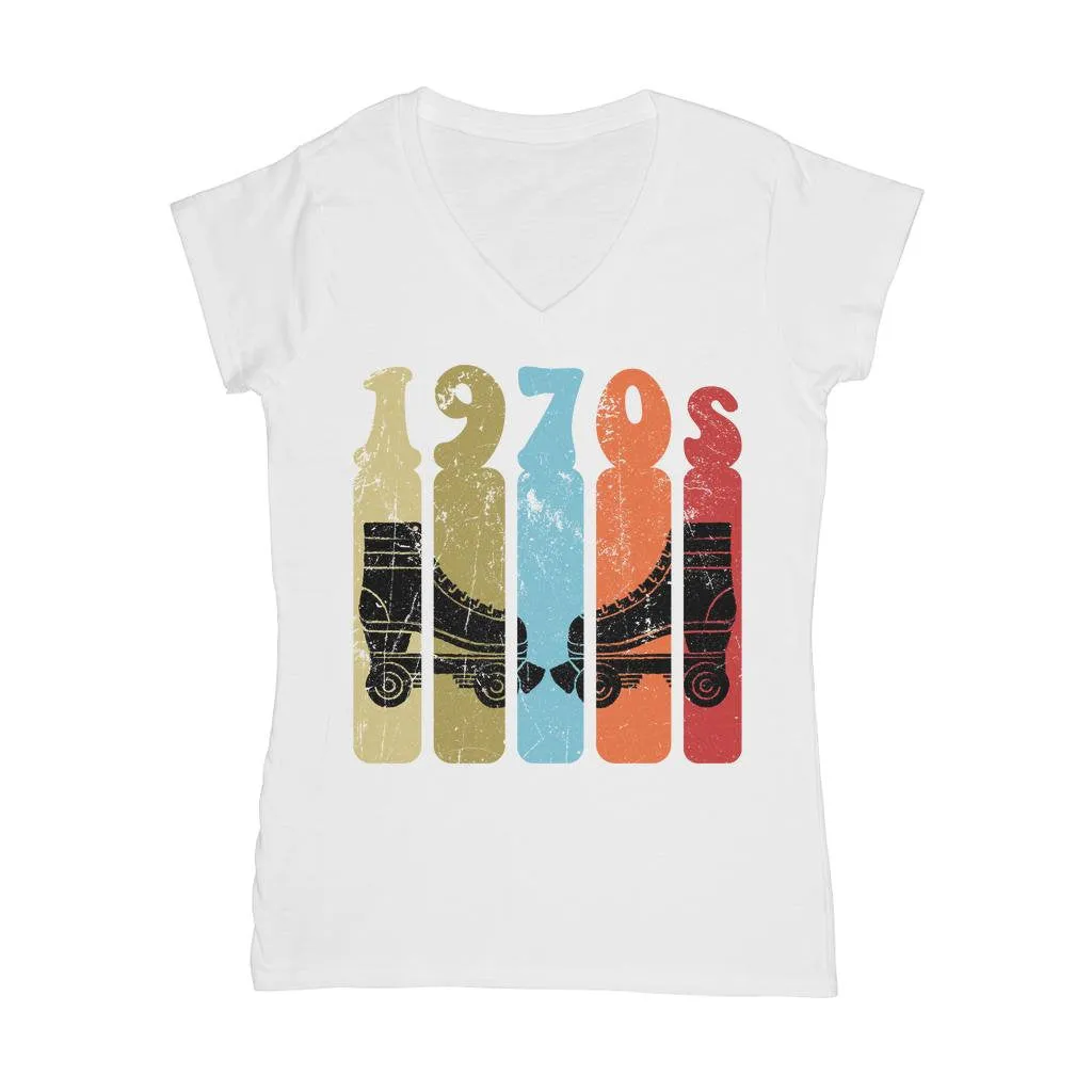 Roller Skates 70s Disco Derby Retro Vintage Worn  Classic Women's V-Neck T-Shirt