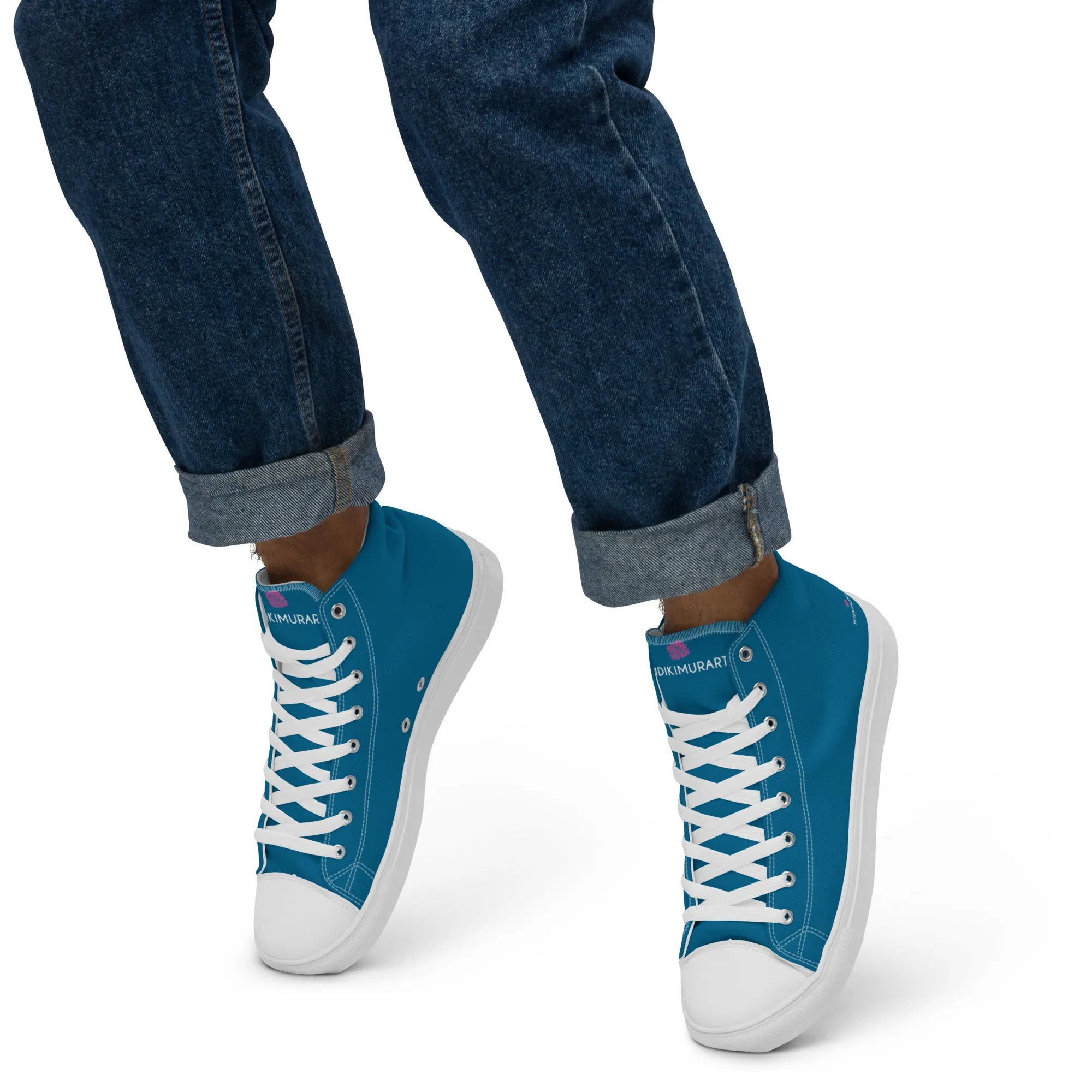 Royal Blue Men's High Tops, Solid Color Men’s high top canvas shoes