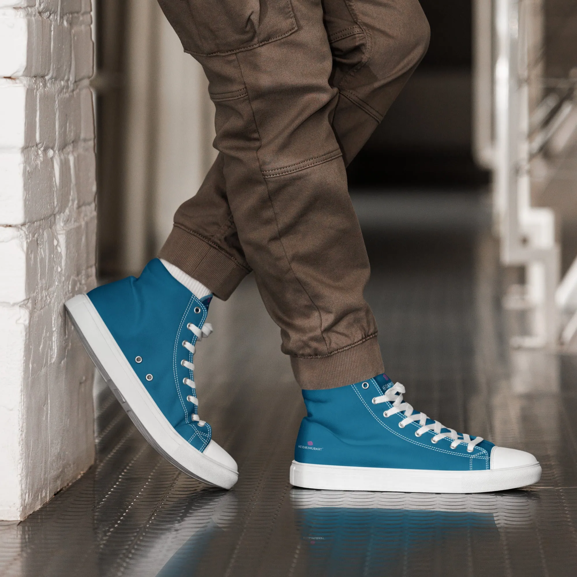 Royal Blue Men's High Tops, Solid Color Men’s high top canvas shoes