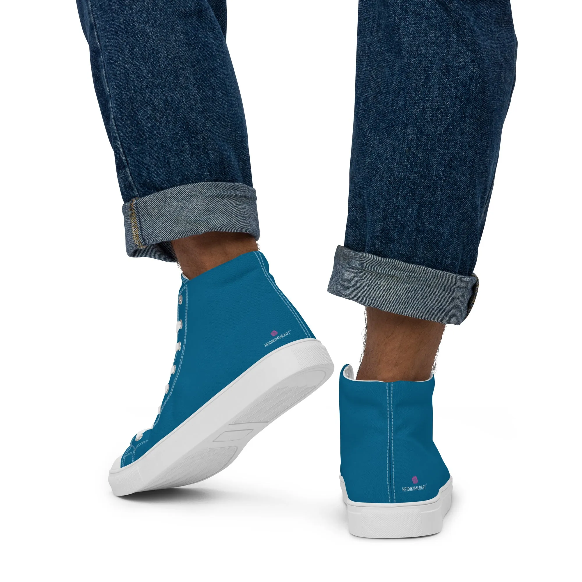 Royal Blue Men's High Tops, Solid Color Men’s high top canvas shoes