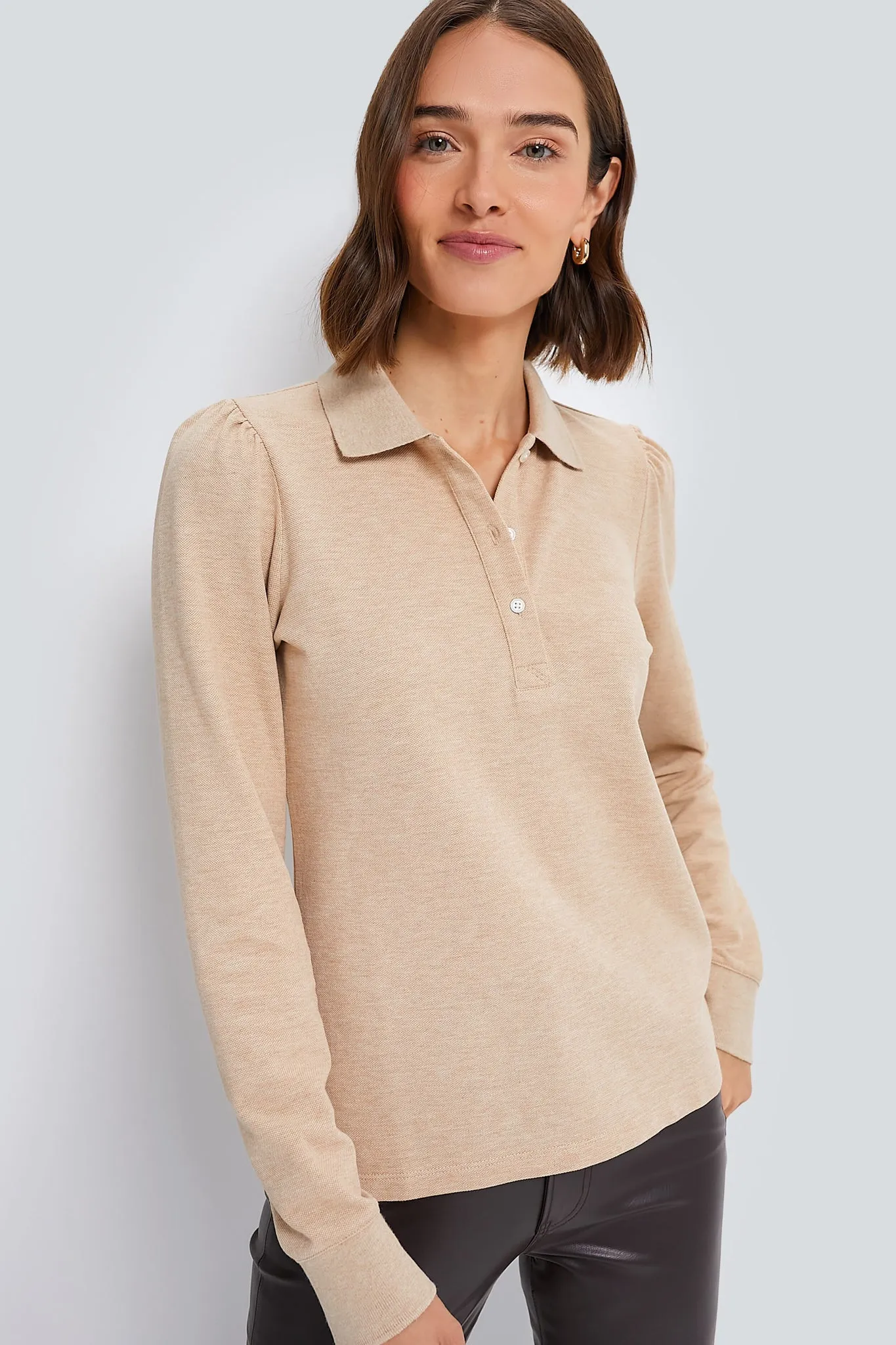 Sandstone Long Sleeve Pique Puff Sleeve Peggy Polo