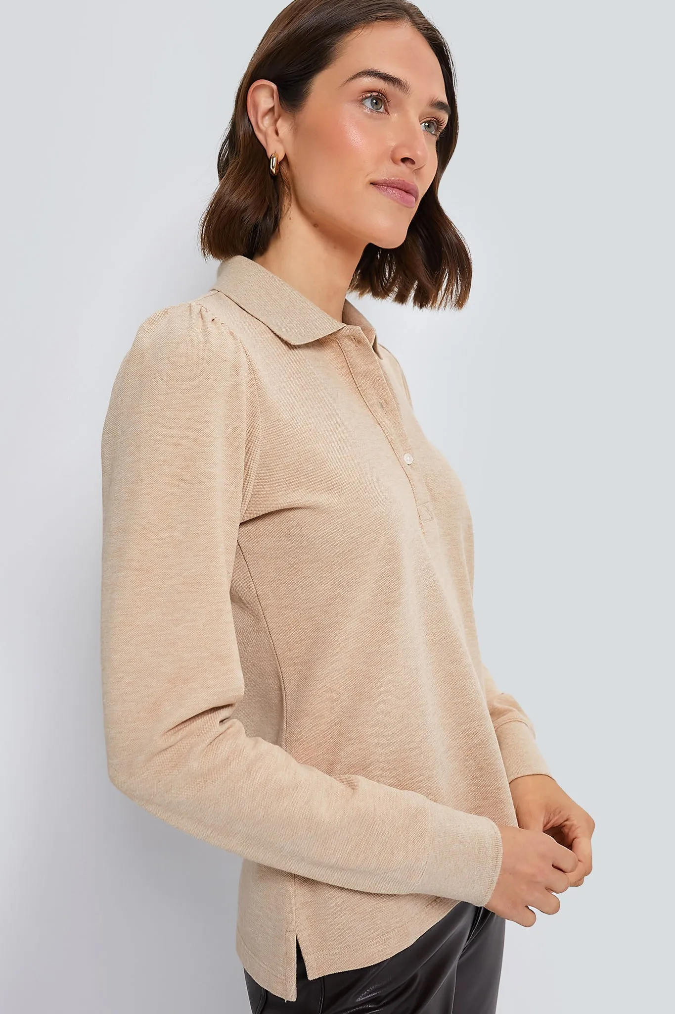 Sandstone Long Sleeve Pique Puff Sleeve Peggy Polo