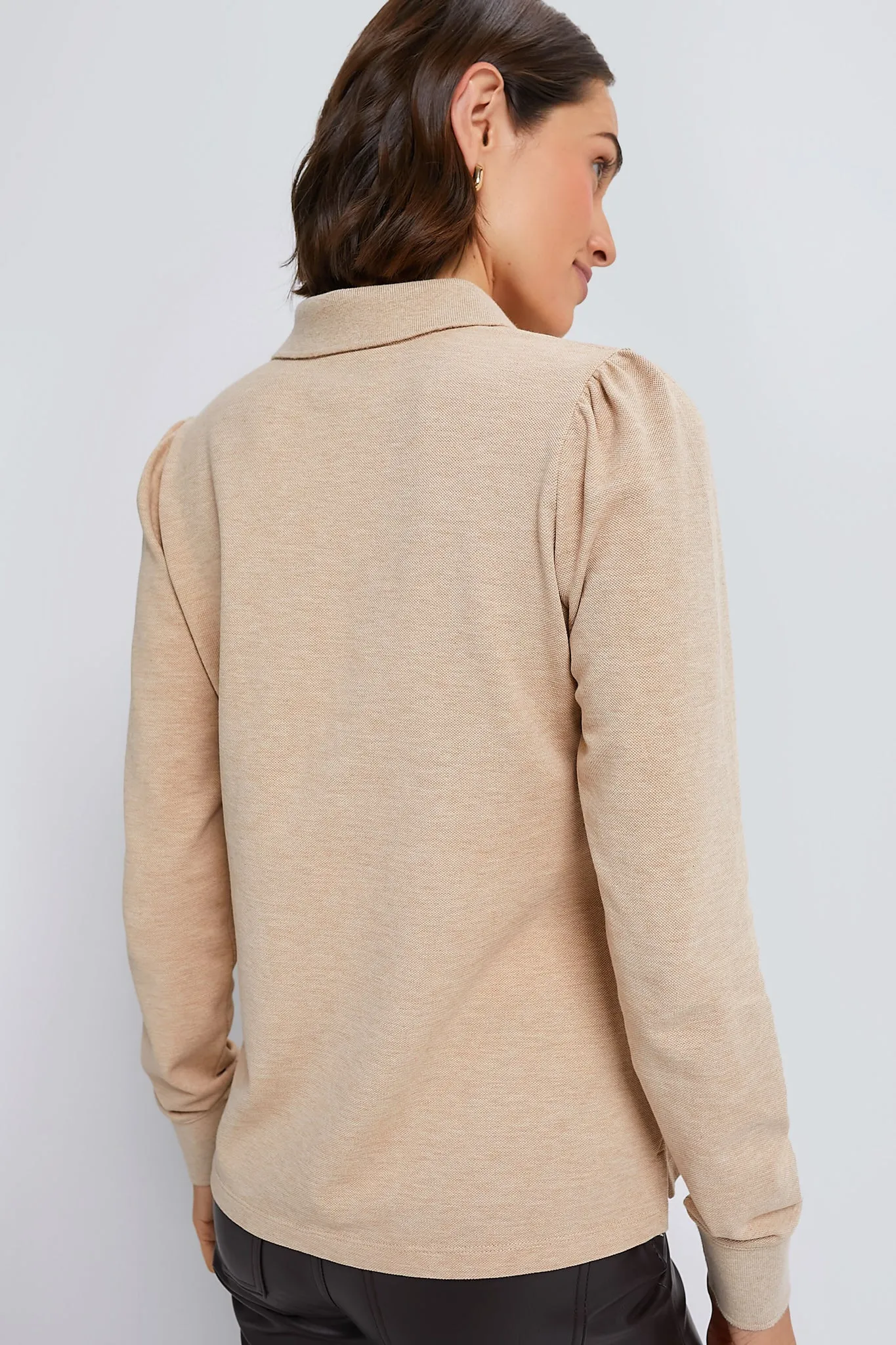 Sandstone Long Sleeve Pique Puff Sleeve Peggy Polo