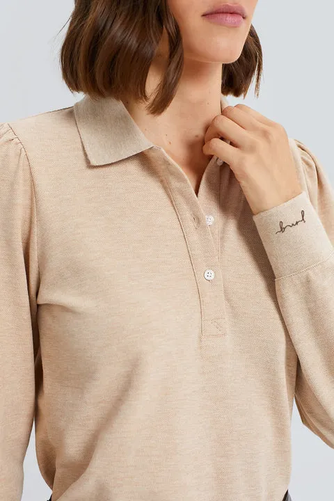 Sandstone Long Sleeve Pique Puff Sleeve Peggy Polo