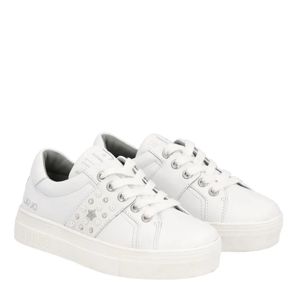 Scarpe Junior LIU JO linea Alicia 173 Sneakers in Pelle Bianca con Borchie a Stella