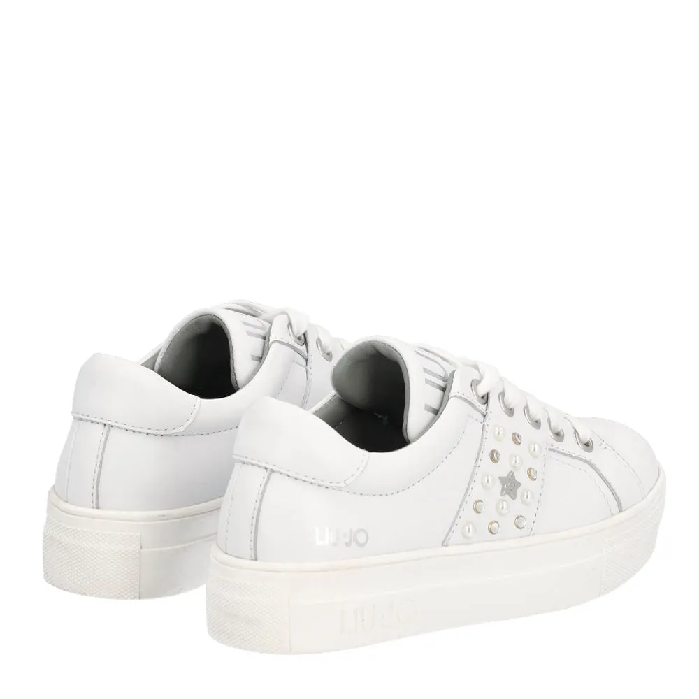 Scarpe Junior LIU JO linea Alicia 173 Sneakers in Pelle Bianca con Borchie a Stella