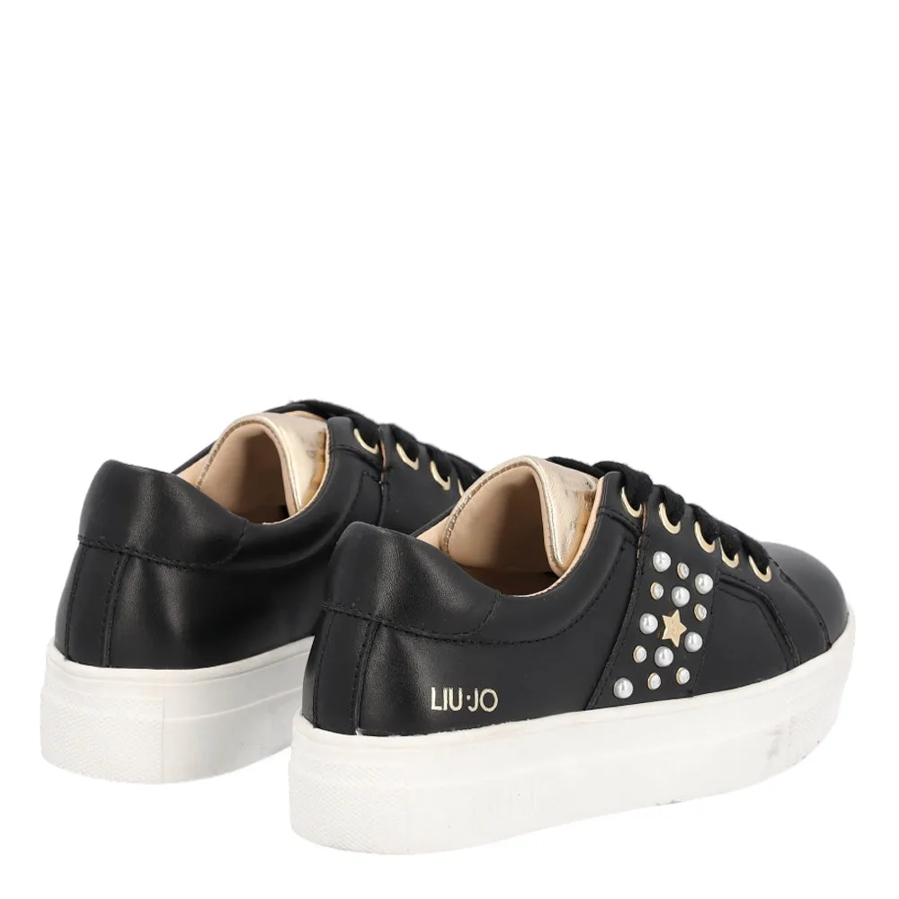 Scarpe Junior LIU JO linea Alicia 173 Sneakers in Pelle Nera con Borchie a Stella