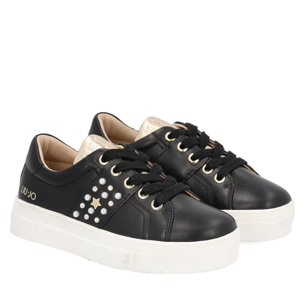 Scarpe Junior LIU JO linea Alicia 173 Sneakers in Pelle Nera con Borchie a Stella