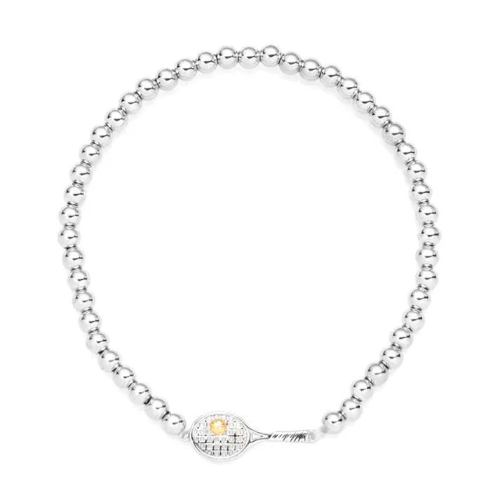 Silver Tennis Racket Charm Bead Layered Bracelets 18K Gold Plated