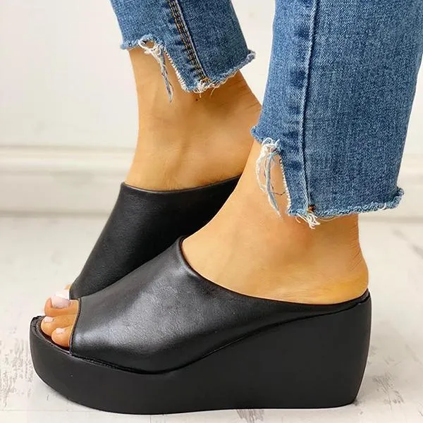 Sohiwoo Chunky Platform Wedges Peep Toe Backless Mule Slide Sandals