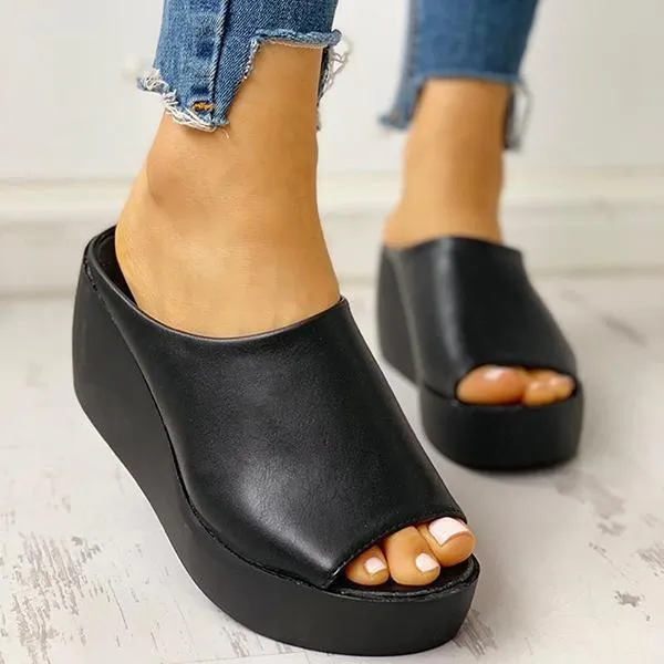 Sohiwoo Chunky Platform Wedges Peep Toe Backless Mule Slide Sandals