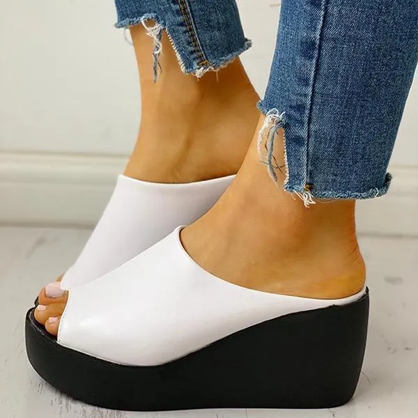 Sohiwoo Chunky Platform Wedges Peep Toe Backless Mule Slide Sandals