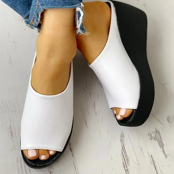 Sohiwoo Chunky Platform Wedges Peep Toe Backless Mule Slide Sandals