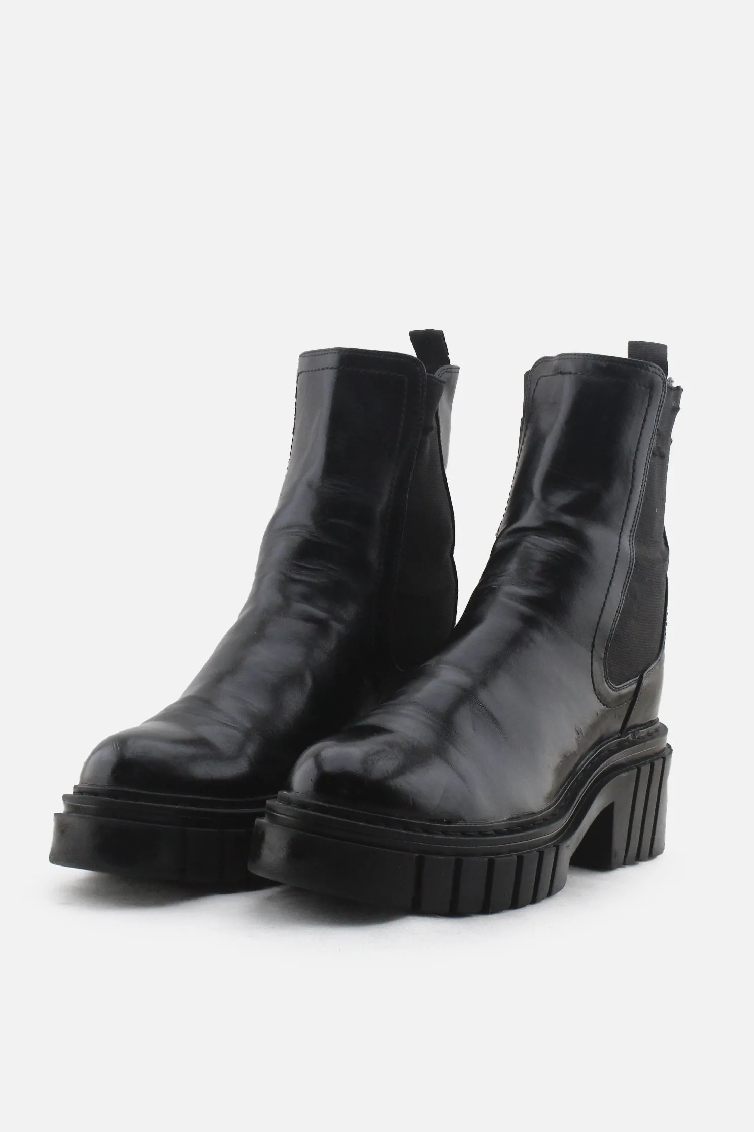 Stradivarius Stretchable Block Ankle Boots | 100% Authentic Leather