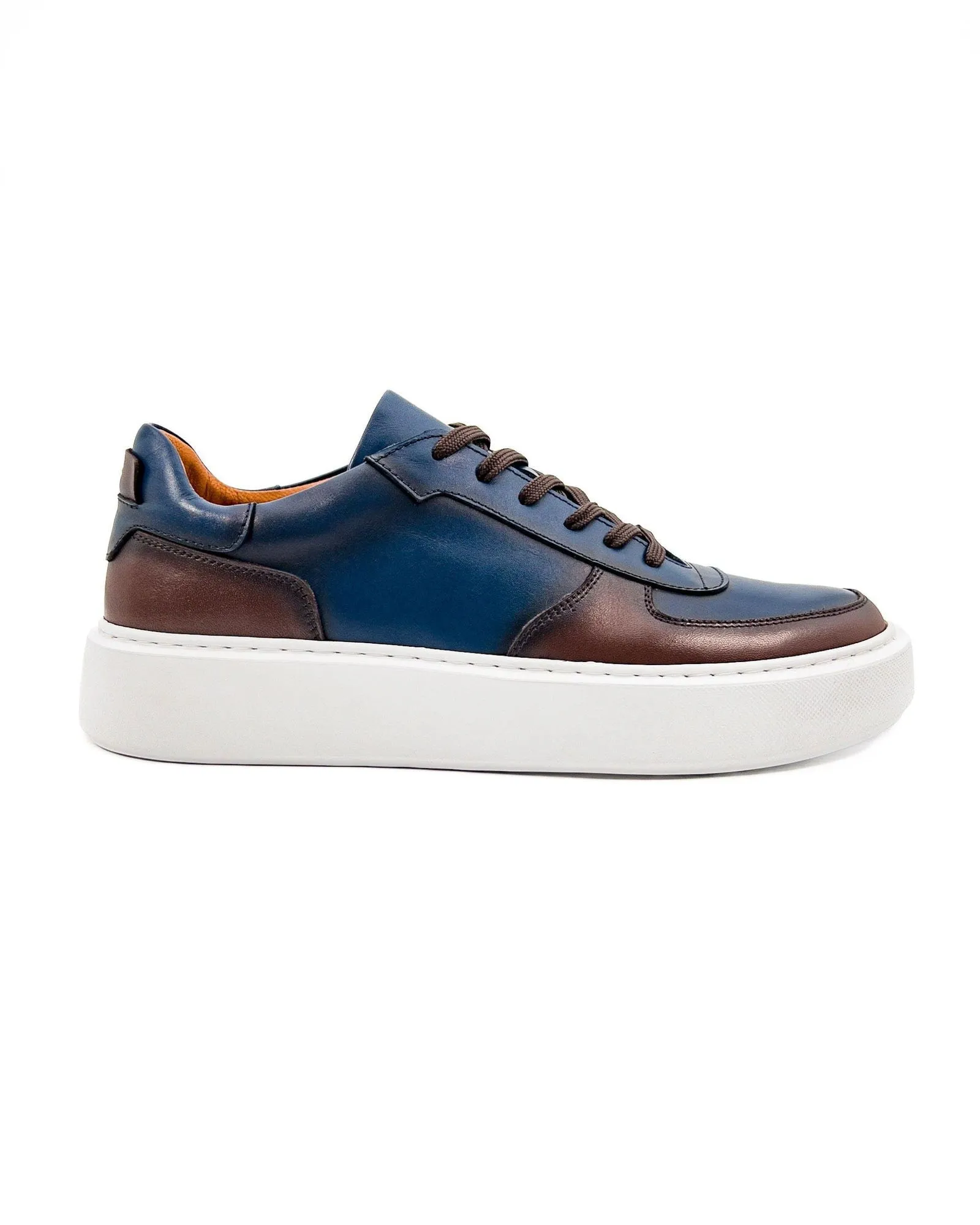 T-Tiger Navy Brown Genuine Leather Men's Sports Sneaker Shoes