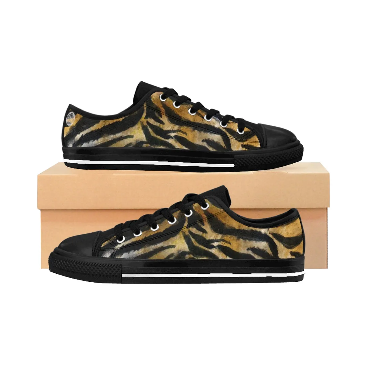 Tiger Stripe Women's Low Tops, Brown Animal Print Low Top Women's Sneakers Shoes