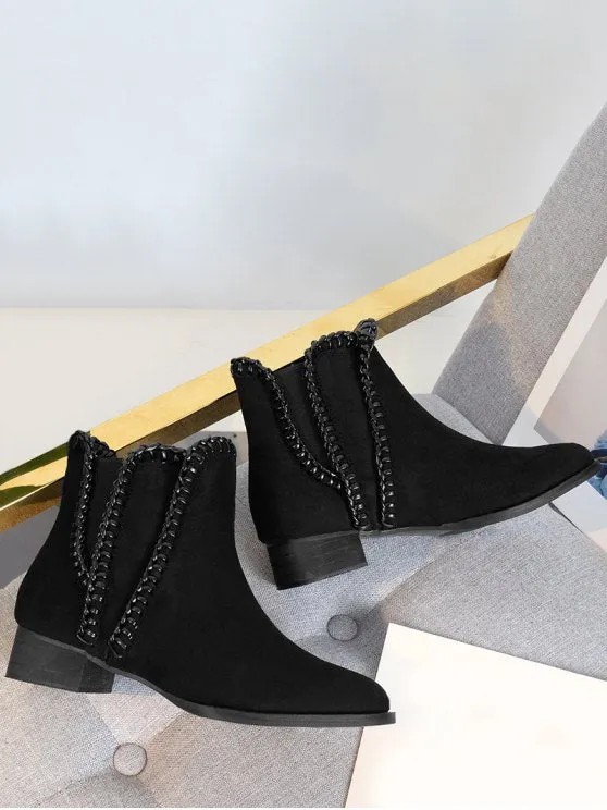 Trendy Low Heel Whipstitch Ankle Boots