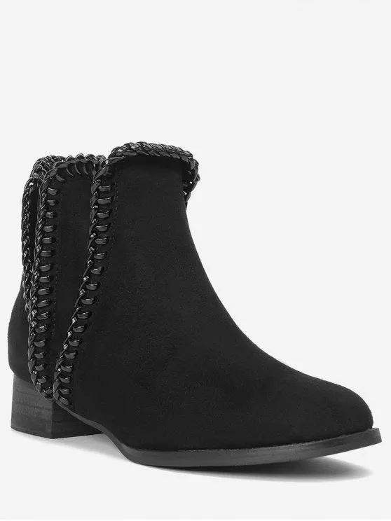 Trendy Low Heel Whipstitch Ankle Boots