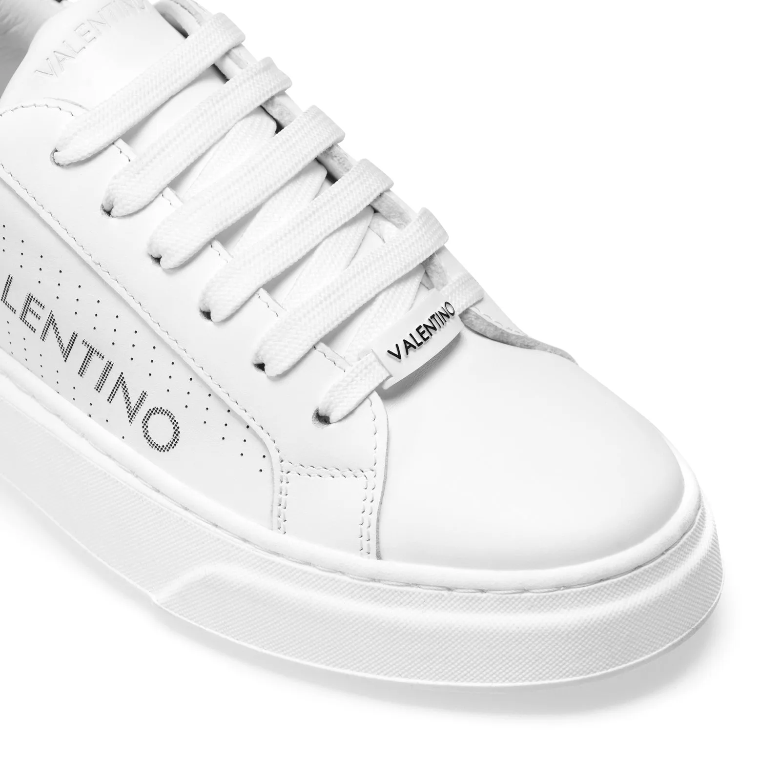 VALENTINO Lace Up Sneaker in white hide and golden inlay