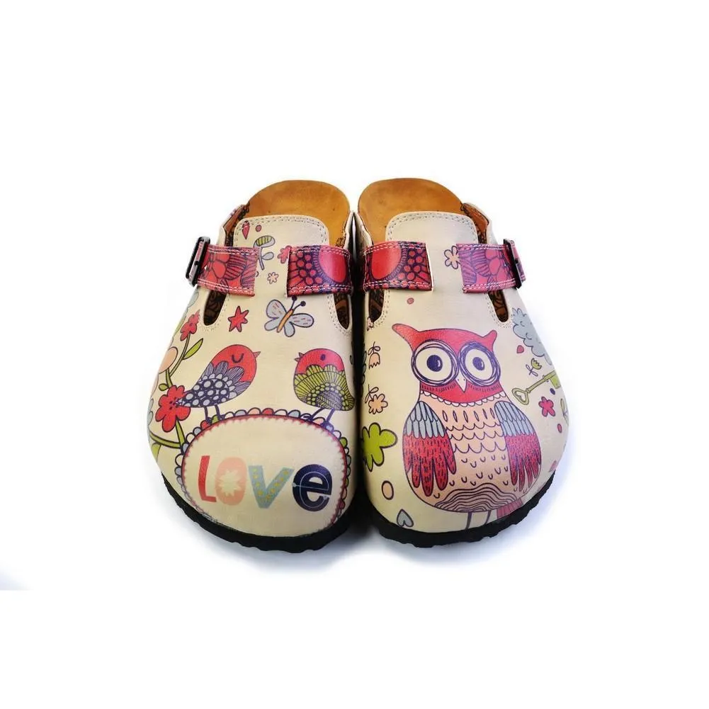 White & Pink Love Owl Slip-On Mule CAL374