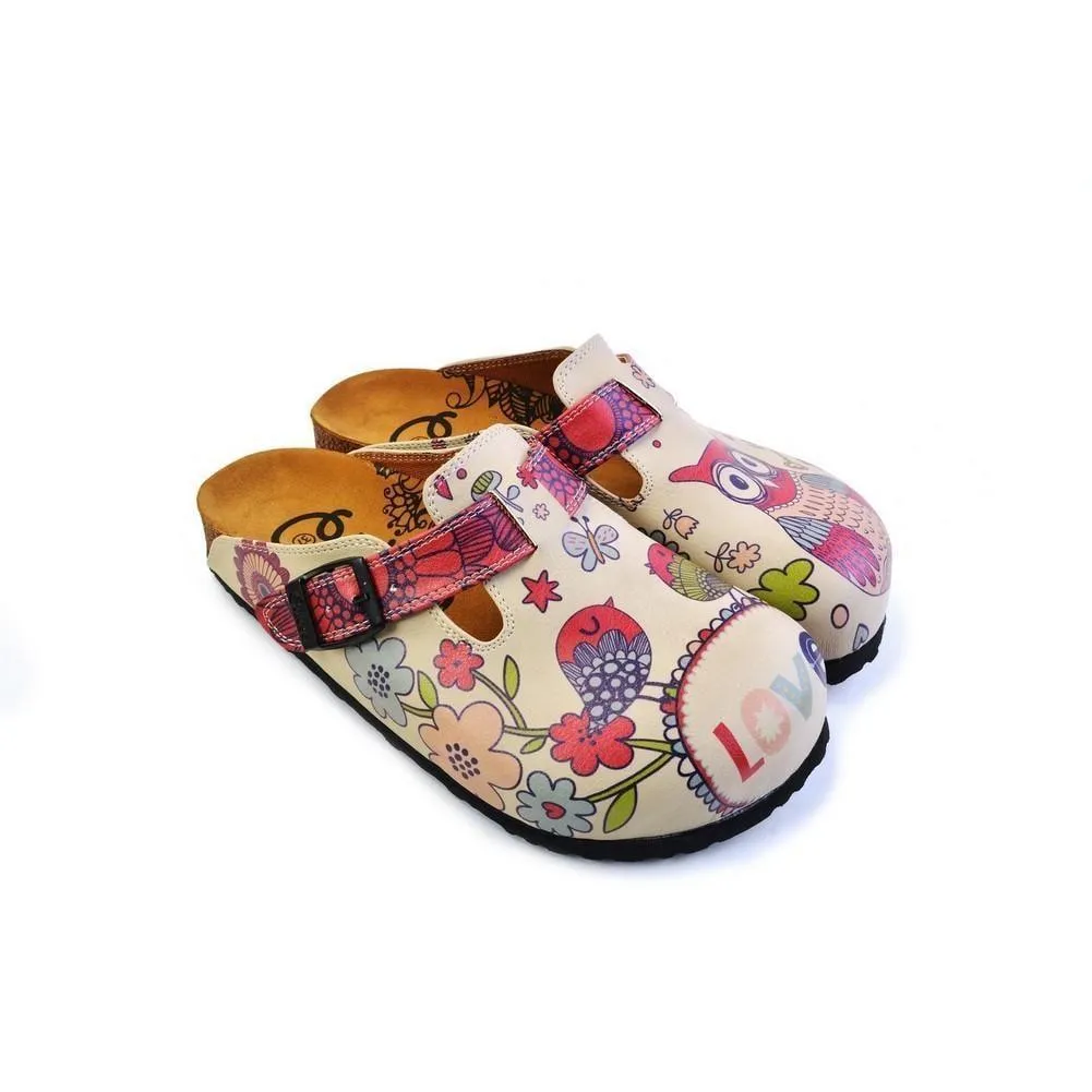 White & Pink Love Owl Slip-On Mule CAL374