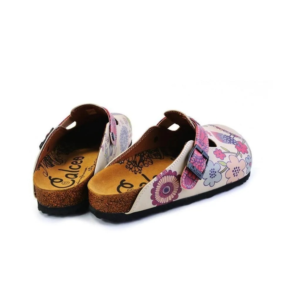 White & Pink Love Owl Slip-On Mule CAL374